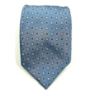 Ermenegildo Zegna Tie 100% Silk Floral Geometric Blue Pattern Made In Italy